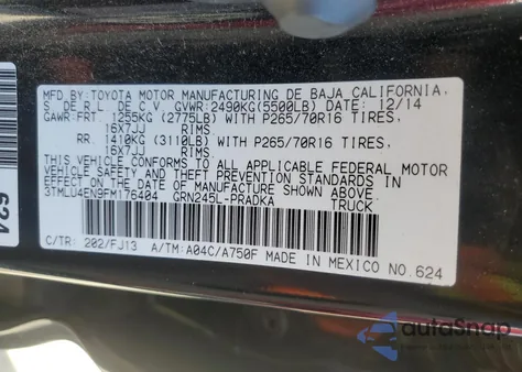 2015 Toyota Tacoma Double Cab from USA, damaged, VIN 3TMLU4EN9FM176404